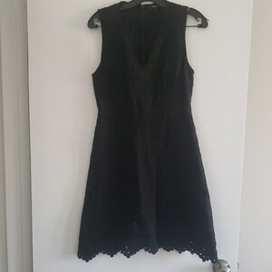 Theory Black Sleeveless V-Neck A-Line Mini Dress